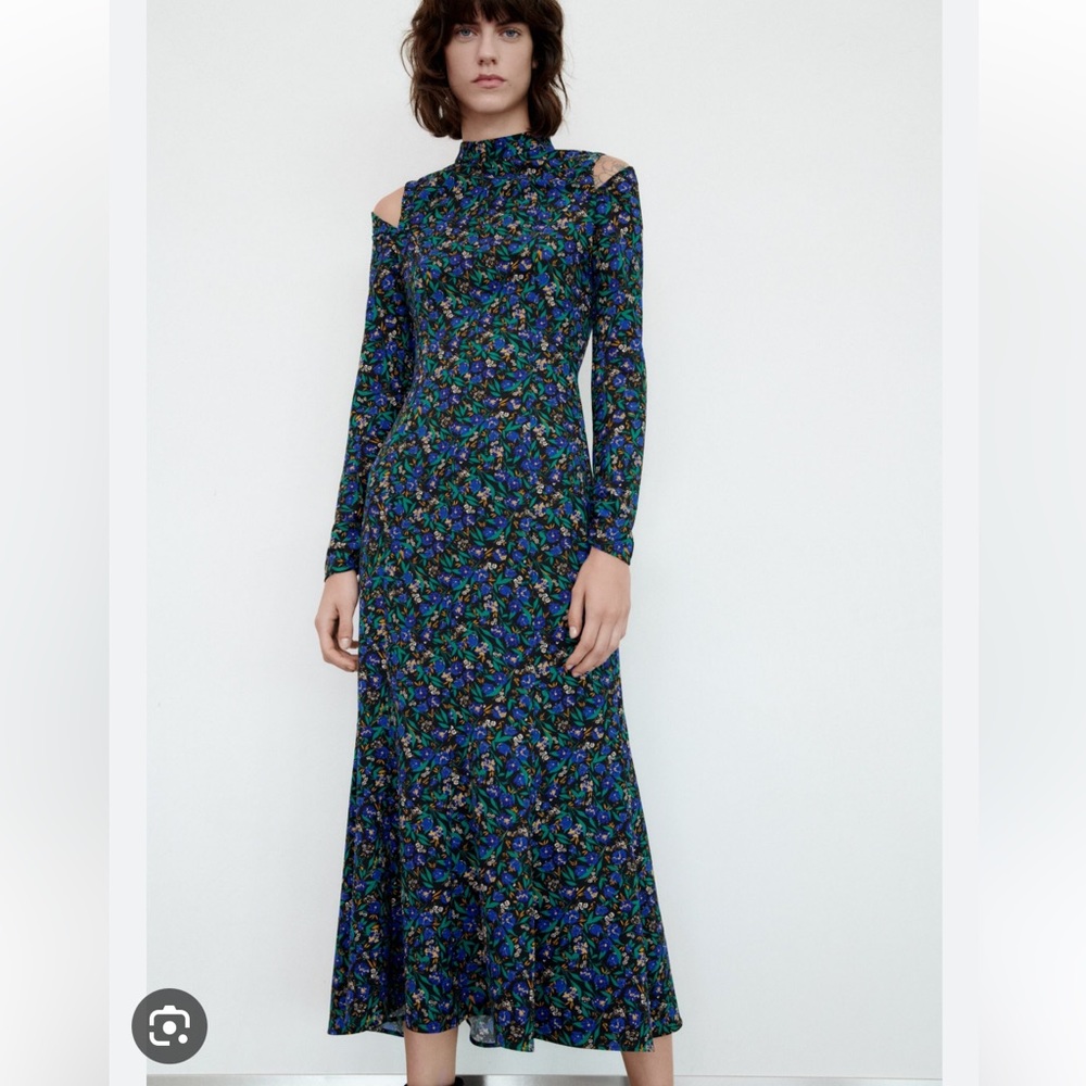 Zara floral cutout midi dress